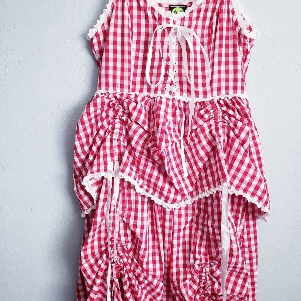 Tunnel Vision Red and White Gingham Convertible Beatrice Dress - Picture 3 of 7